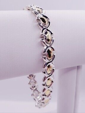 Two-Tone 925 Sterling Silver and Yellow Gold Women's Link Bracelet